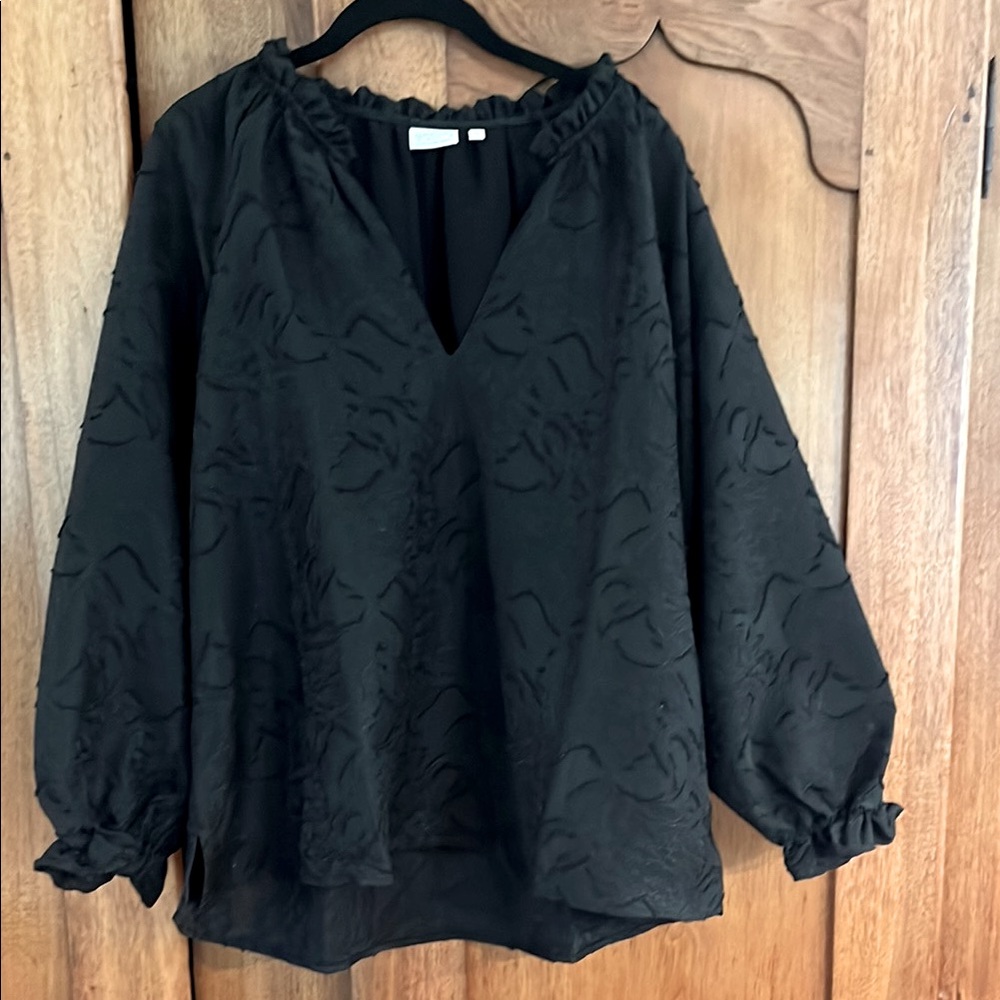 NWT Spartina Josette Jacquard Blouse in a rich black XL.